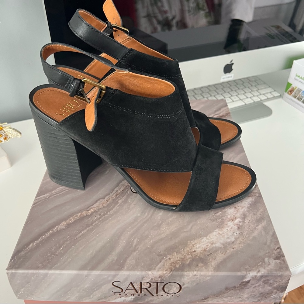 Franco Sarto Black Suede Block Heels